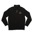 Black quarter-zip laid flat with a custom name and the EMT design embroidered on the chest